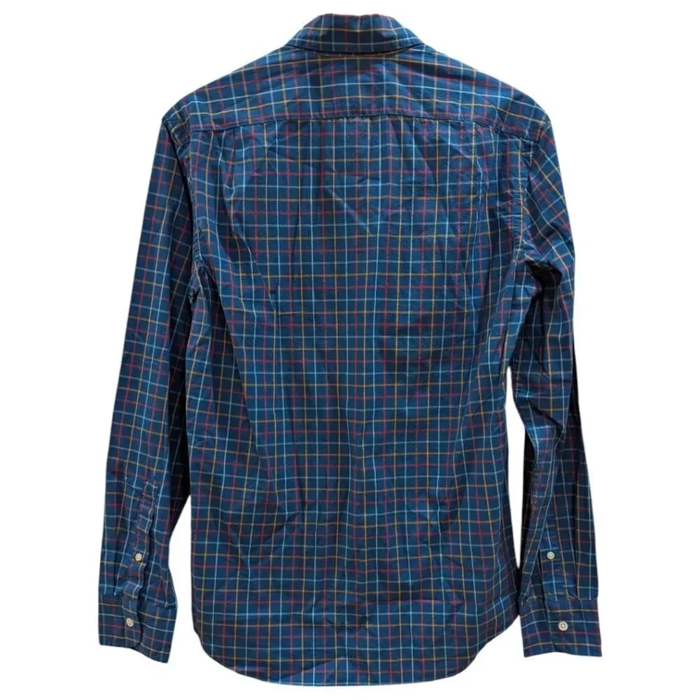 J. Crew Factory Flex Washed Slim Blue & Red Plaid Casual Button Down Shirt NWT